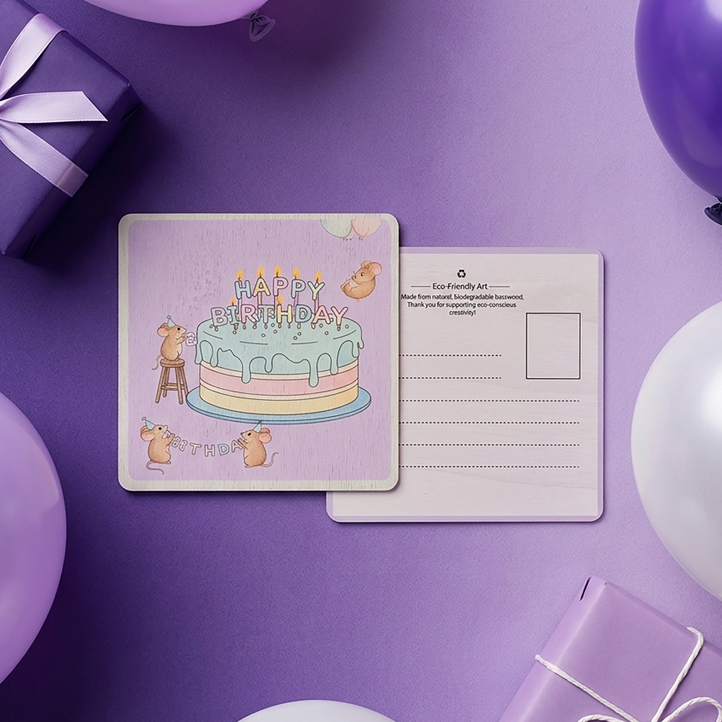 Happy Birthday – Wooden Postcard