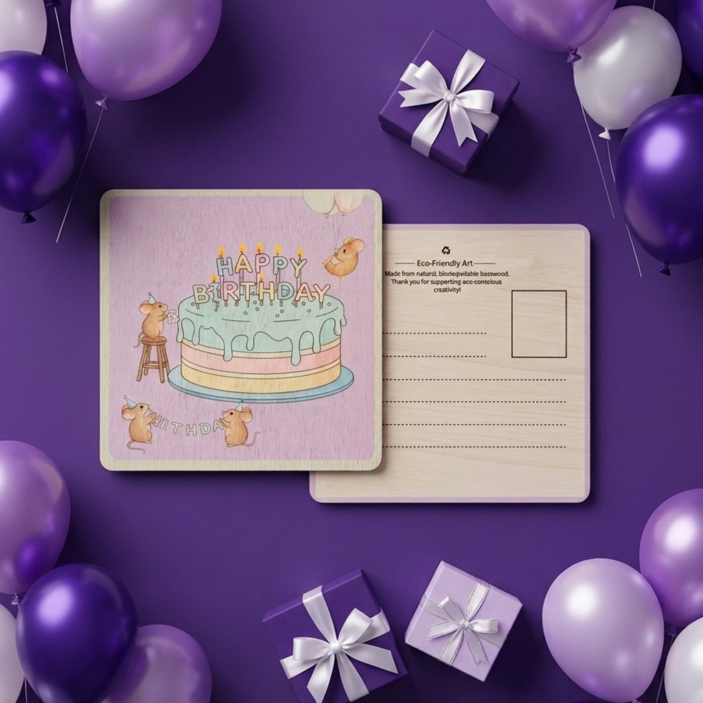 Happy Birthday – Wooden Postcard