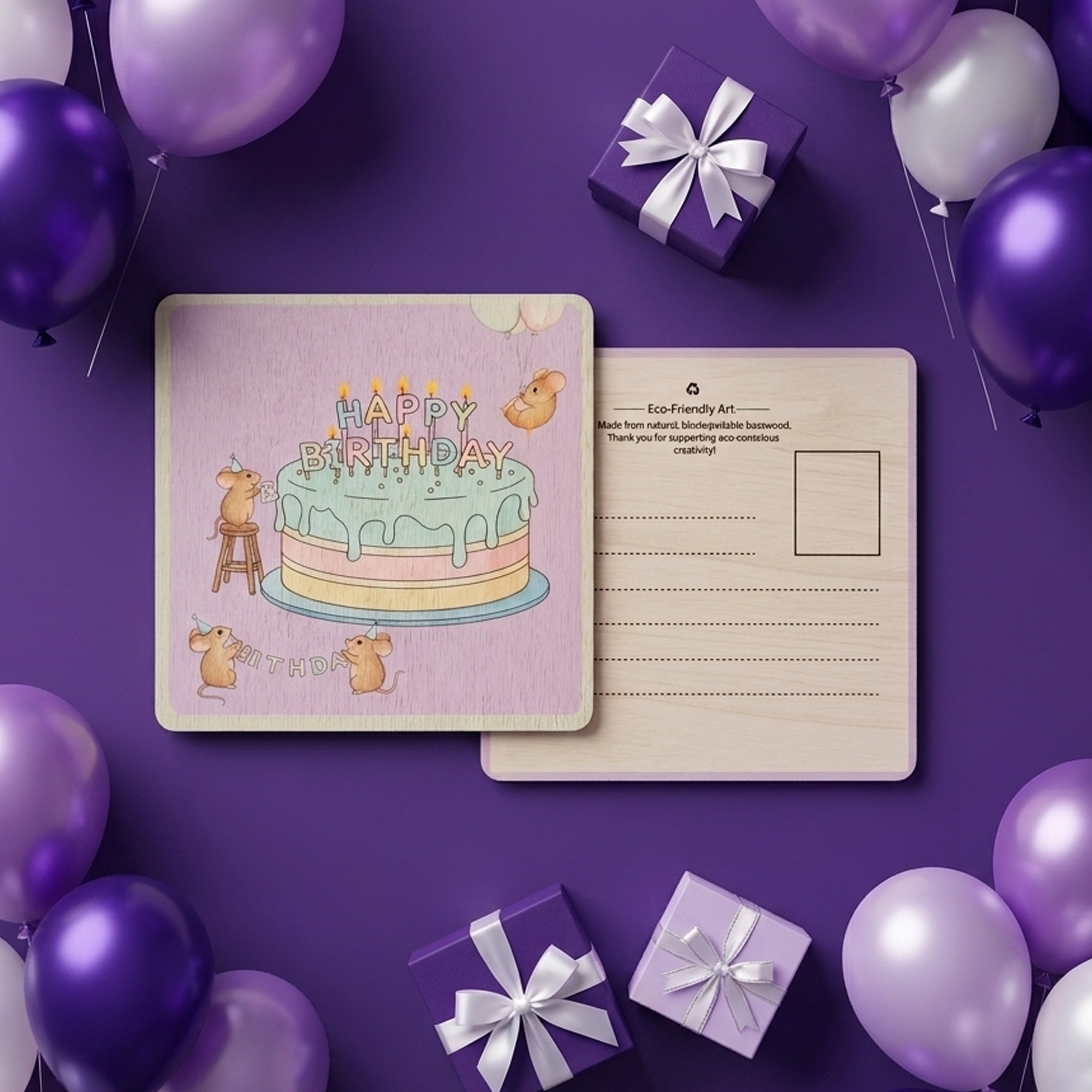 Happy Birthday – Wooden Postcard