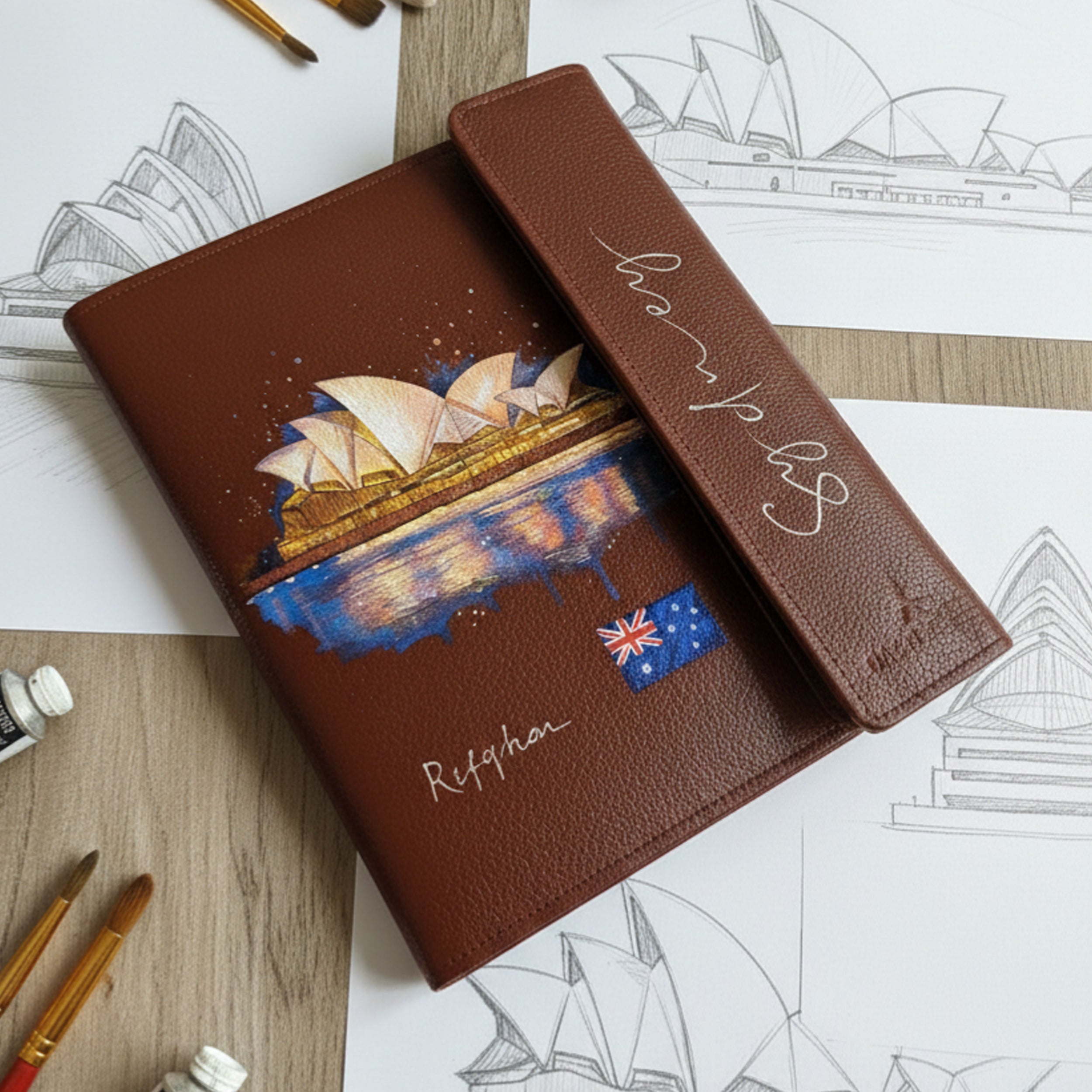 Hand-Painted Leather Folder – Sydney