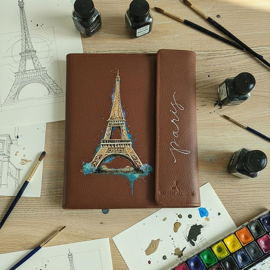 Hand-Painted Leather Folder – Paris