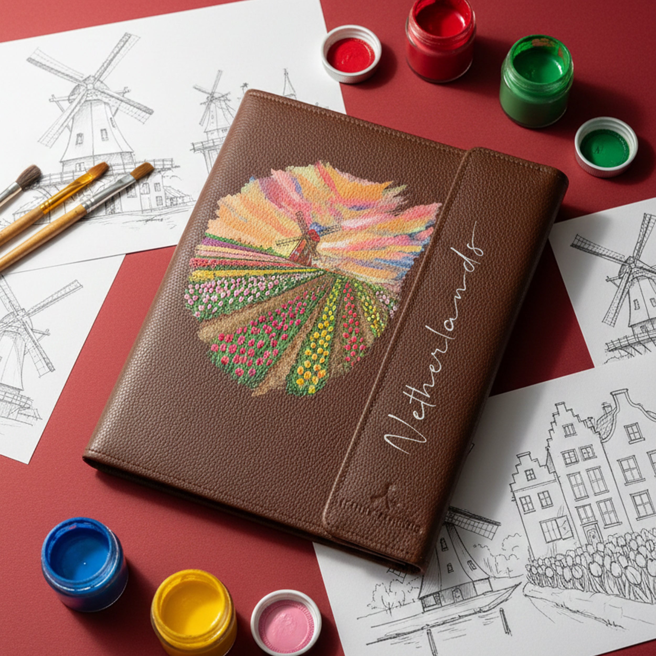 Hand-Painted Leather Folder – Netherlands