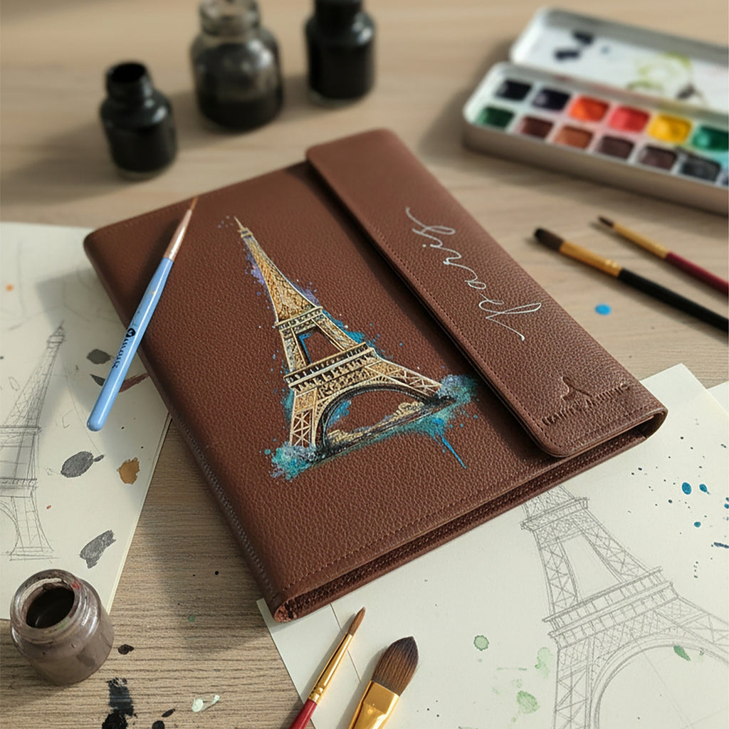 Hand-Painted Leather Folder – Paris