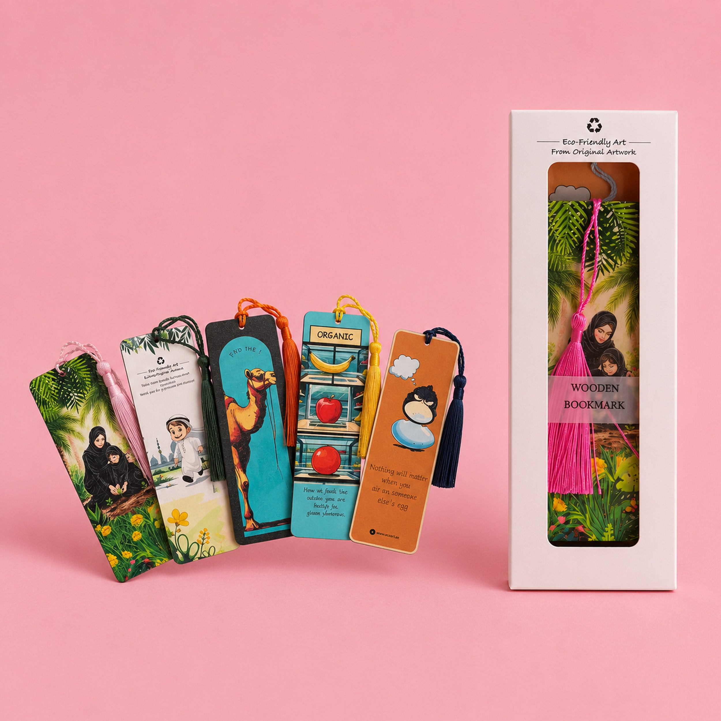 Interactive Wooden Bookmark Collection – Set of 5