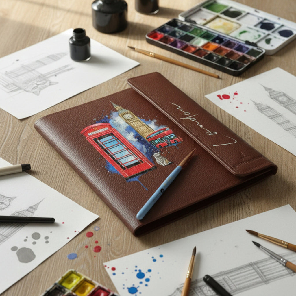 Hand-Painted Leather Folder – London