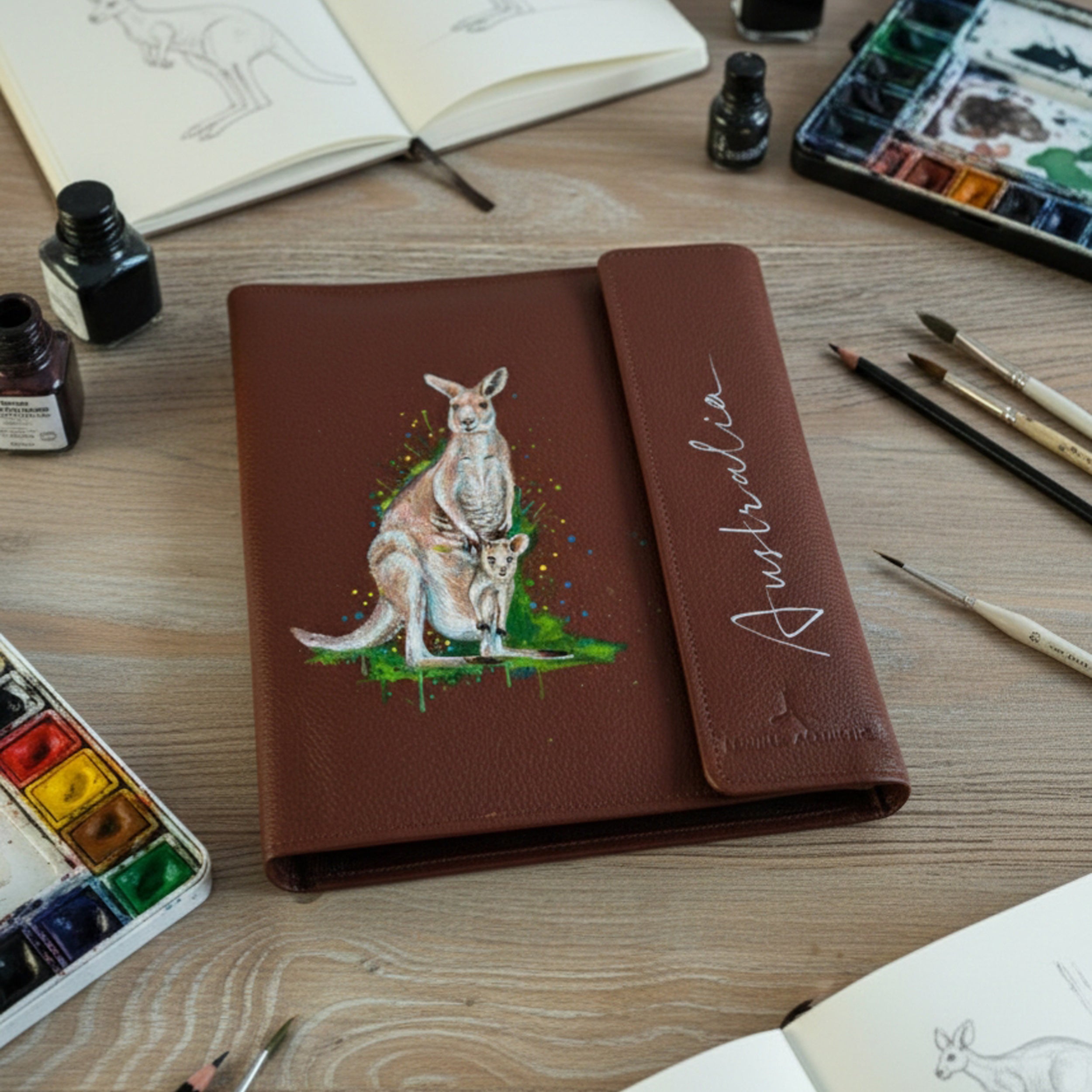 Hand-Painted Leather Folder – Australia