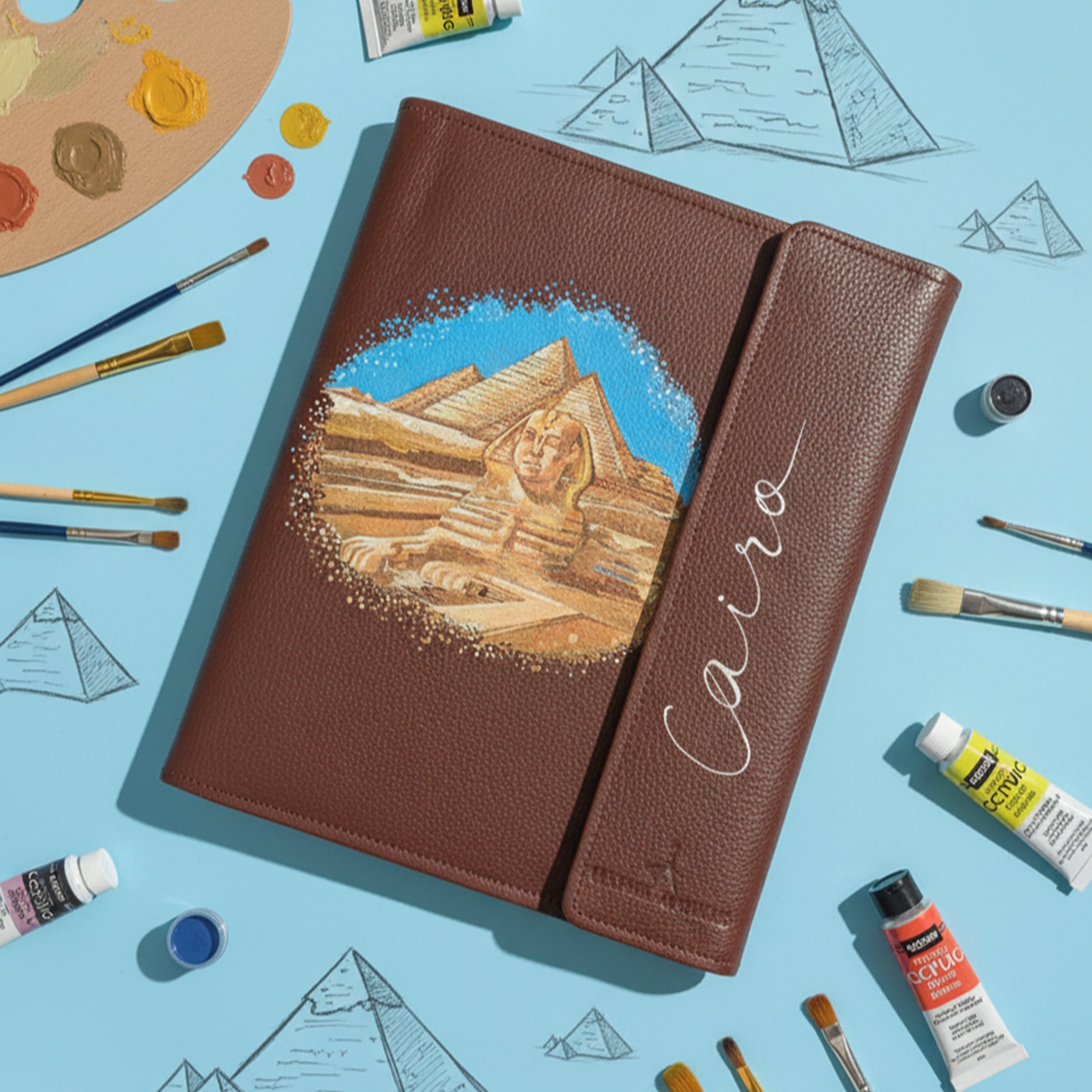 Hand-Painted Leather Folder – Egypt