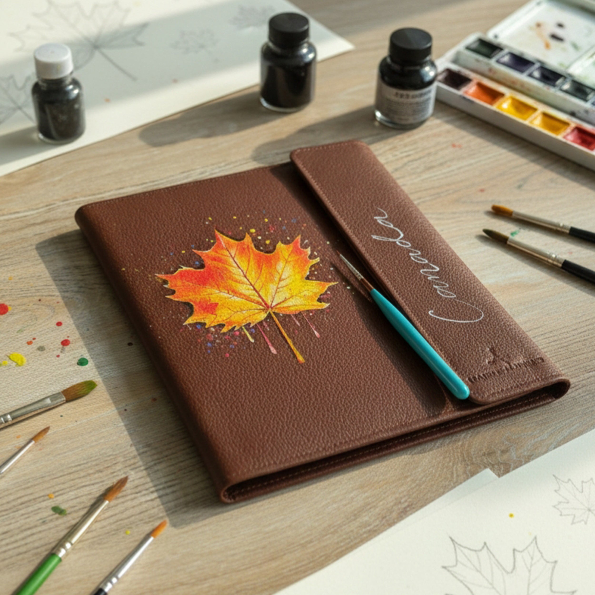 Hand-Painted Leather Folder – Canada