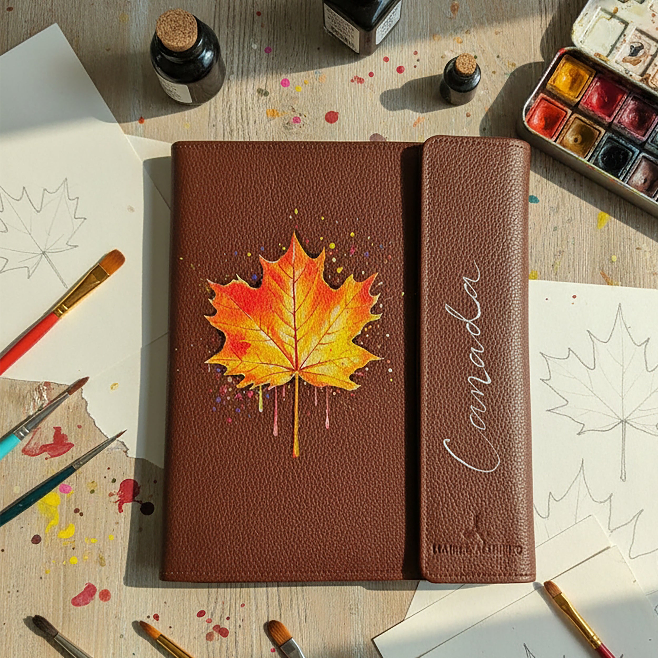 Hand-Painted Leather Folder – Canada