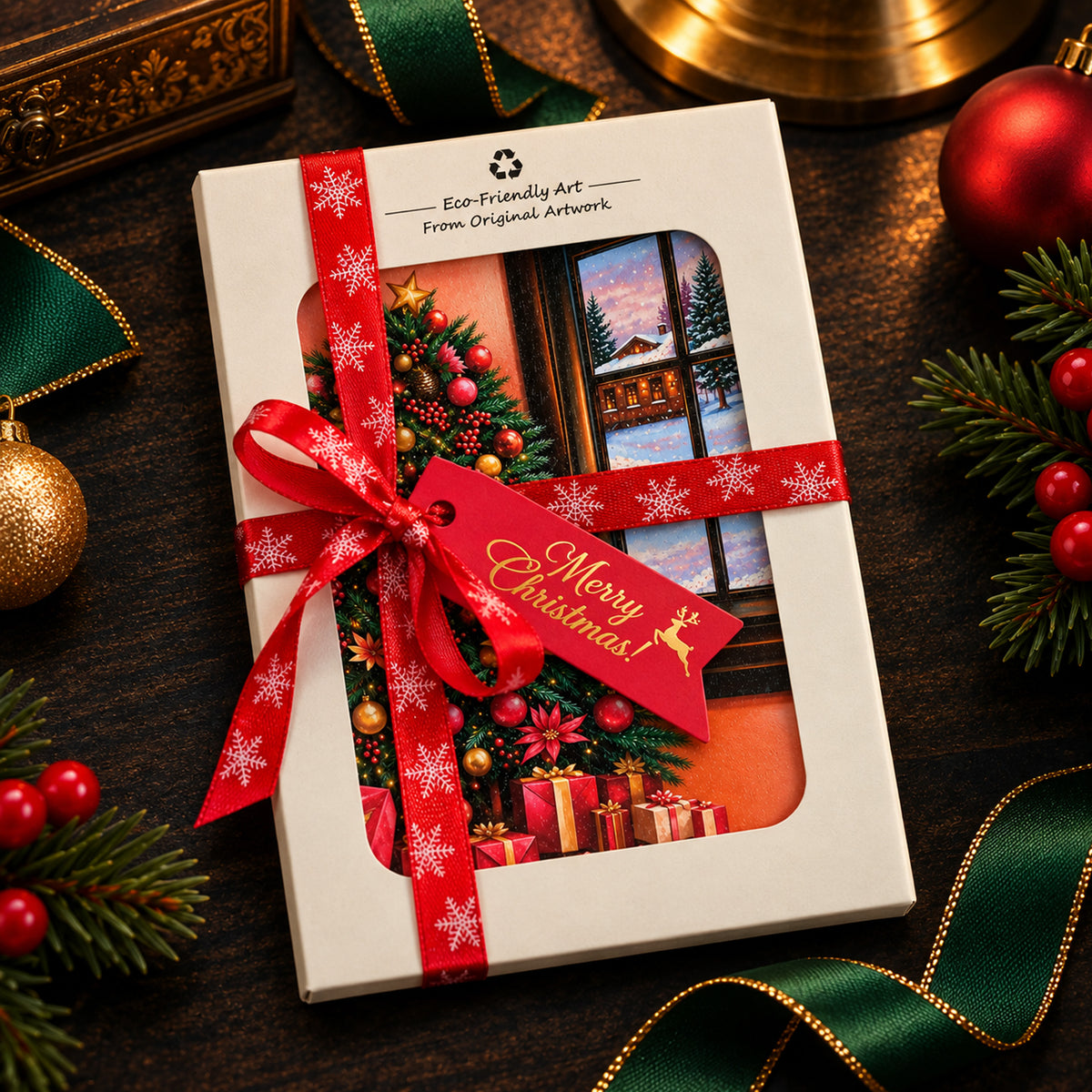 Merry Christmas – Handcrafted Wooden Postcard