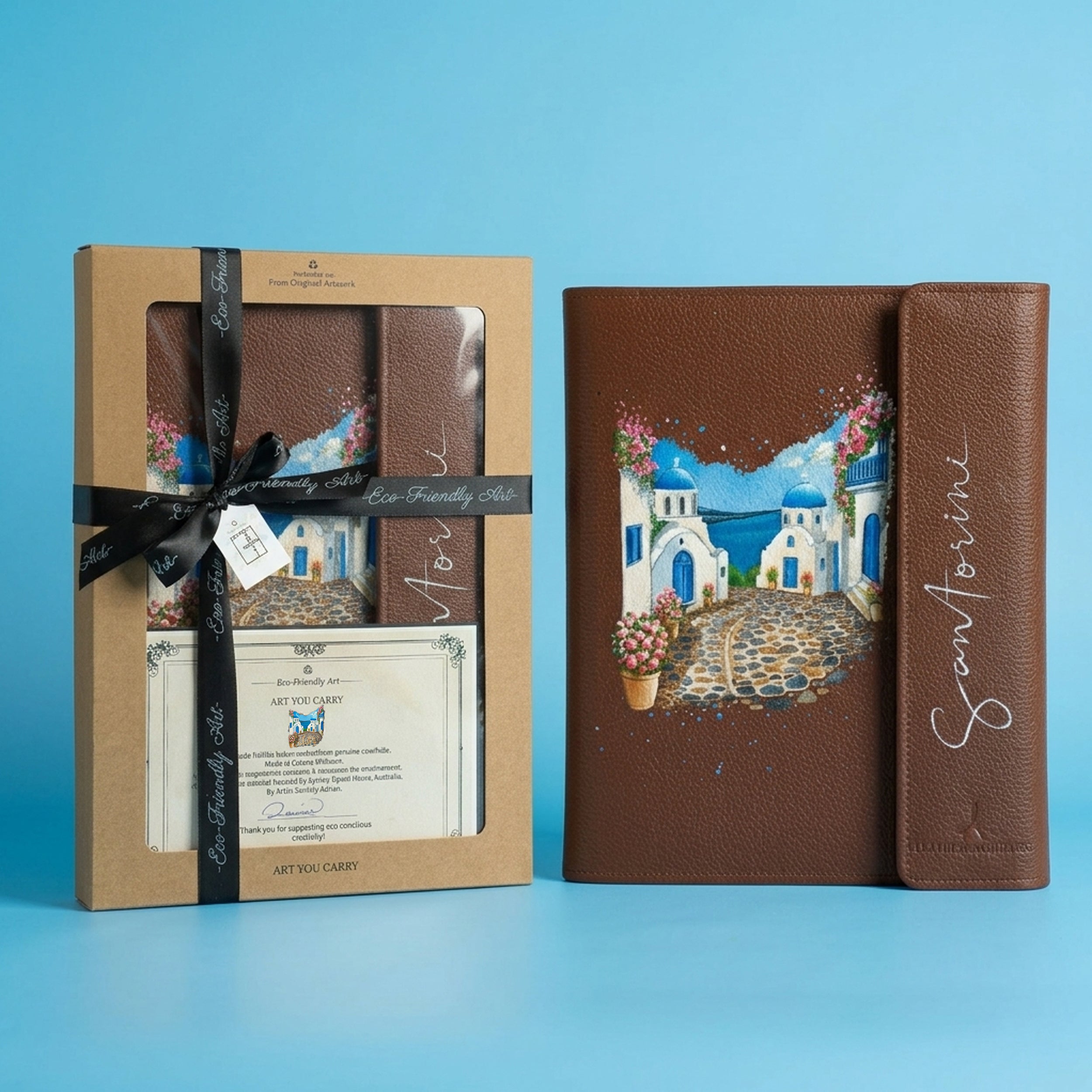Hand-Painted Leather Folder – Greece