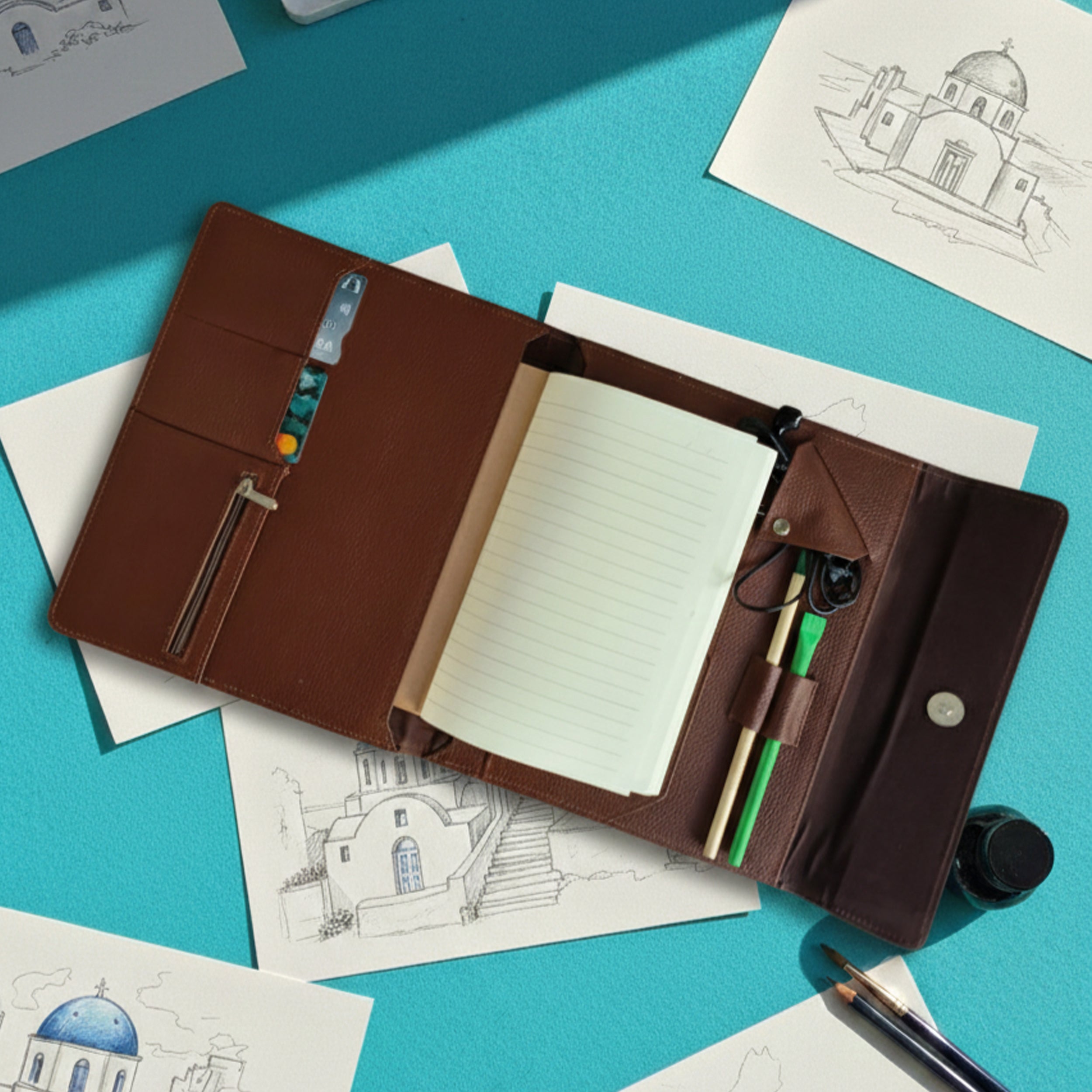 Hand-Painted Leather Folder – Greece