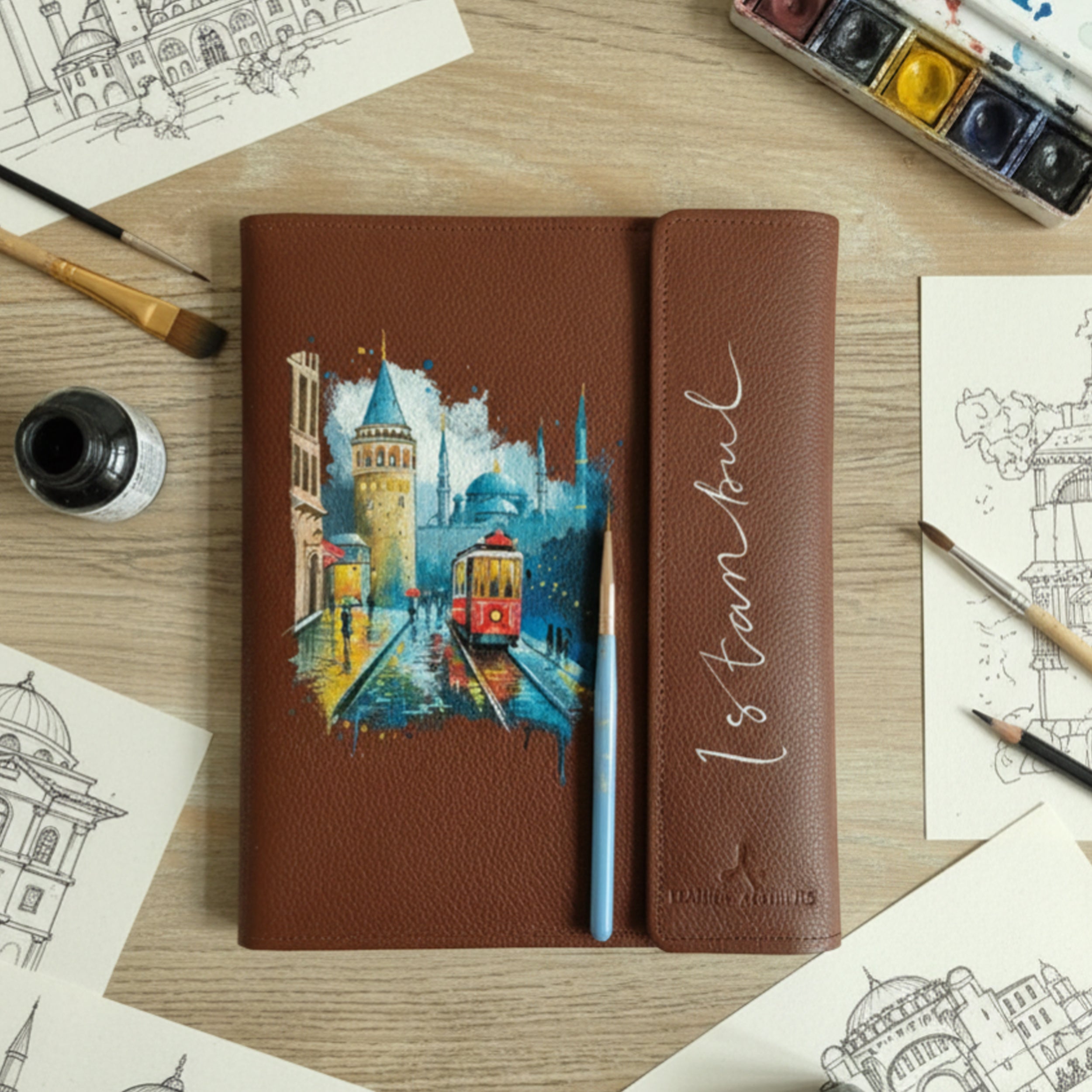Hand-Painted Leather Folder – Istanbul