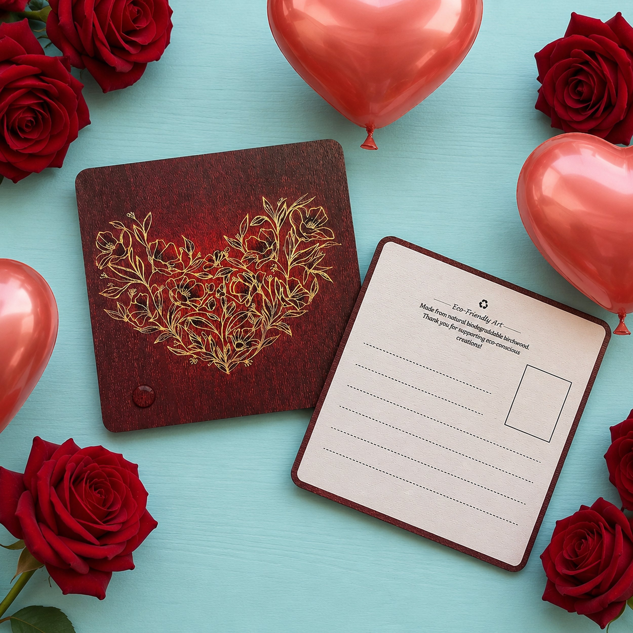 Blooming Heart – Wooden Postcard