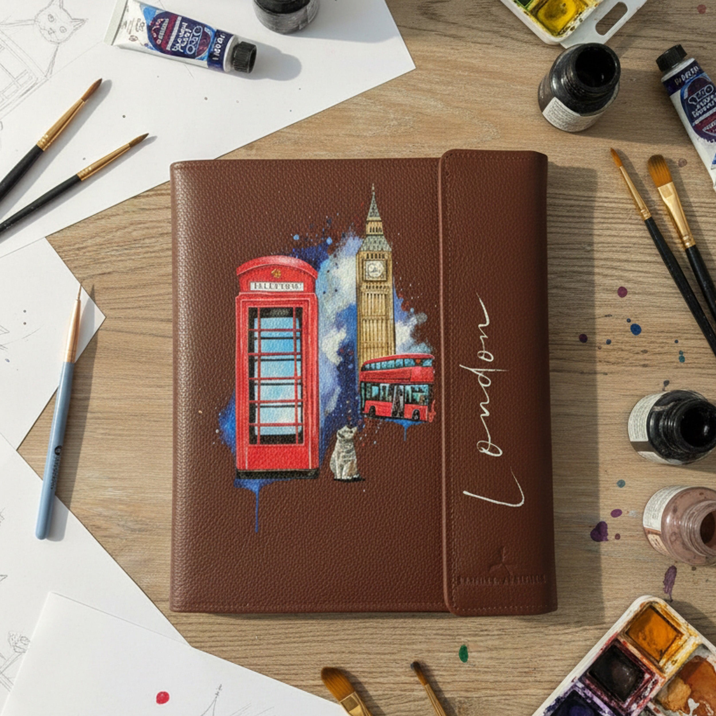 Hand-Painted Leather Folder – London