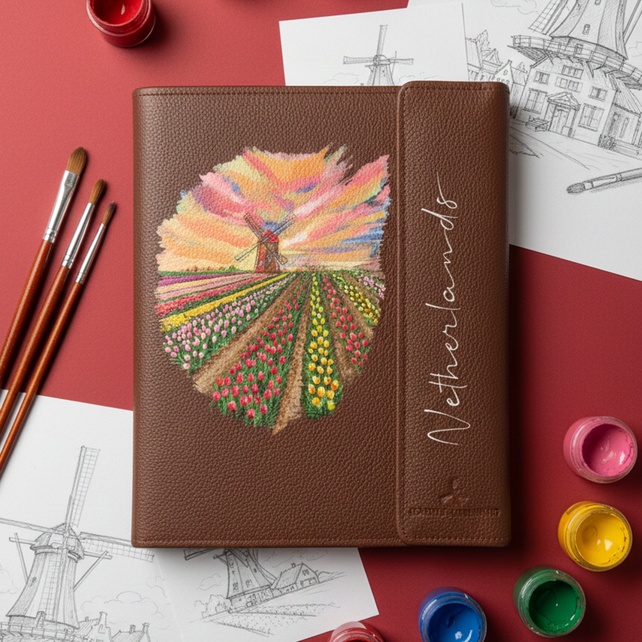 Hand-Painted Leather Folder – Netherlands