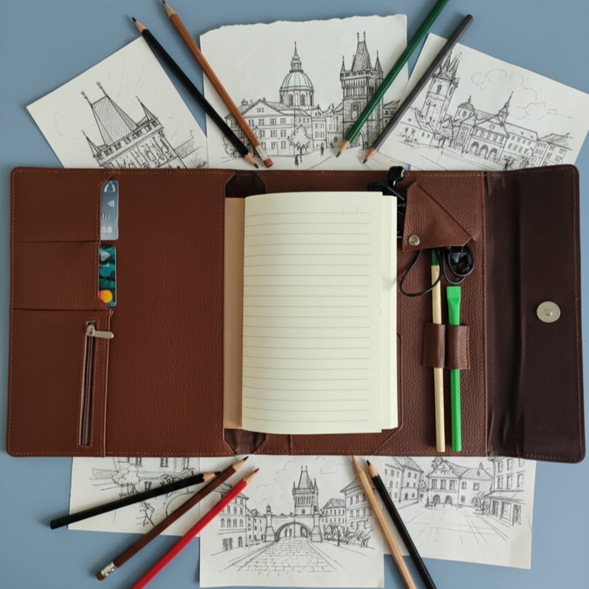 Hand-Painted Leather Folder – Prague