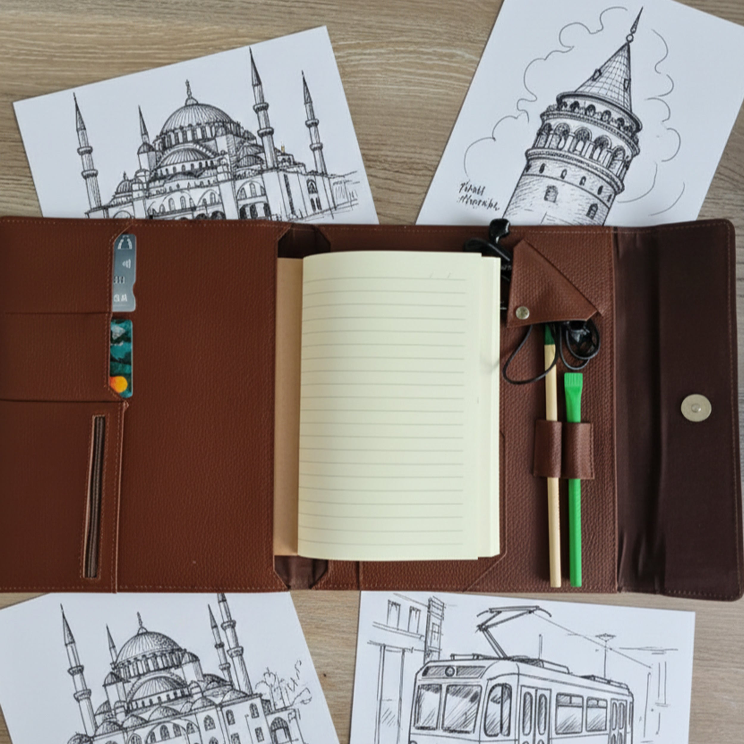 Hand-Painted Leather Folder – Istanbul